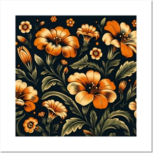 Orange Floral Illustration Posters and Art